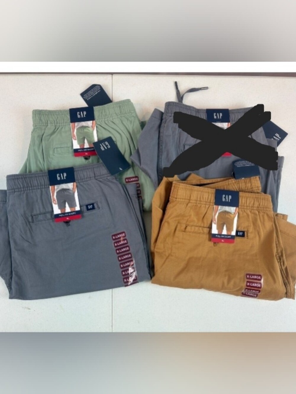 3 Pair GAP Men's Casual Pull-On Shorts — Gray, Sage, Mustard - NWT - XL